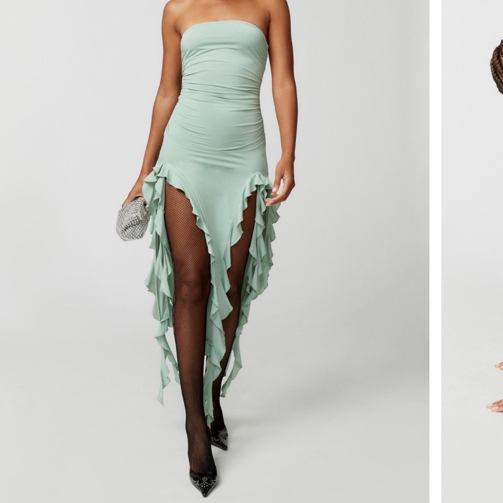 Lioness rendezvous strapless ruffle midi dress